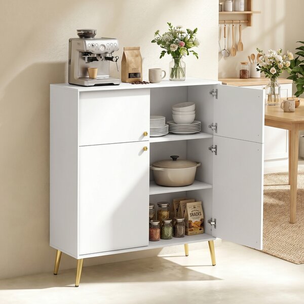 HOMCOM Madia moderna con 4 ante soft-close e piedi in metallo, 105.4 cm, bianco crema | Aosom Italy