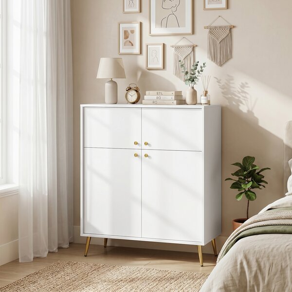 HOMCOM Madia moderna con 4 ante soft-close e piedi in metallo, 105.4 cm, bianco crema | Aosom Italy