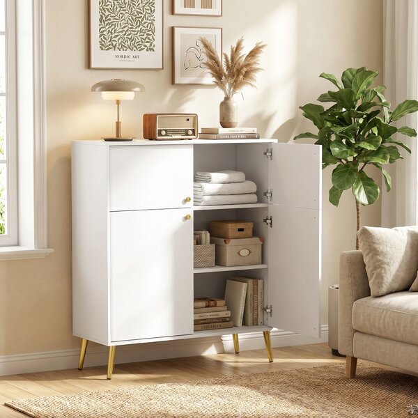 HOMCOM Madia moderna con 4 ante soft-close e piedi in metallo, 105.4 cm, bianco crema | Aosom Italy