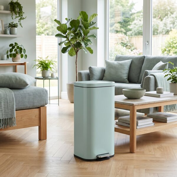 HOMCOM Pattumiera da cucina 30 L a pedale con coperchio soft-close e fermo apertura, verde | Aosom Italy