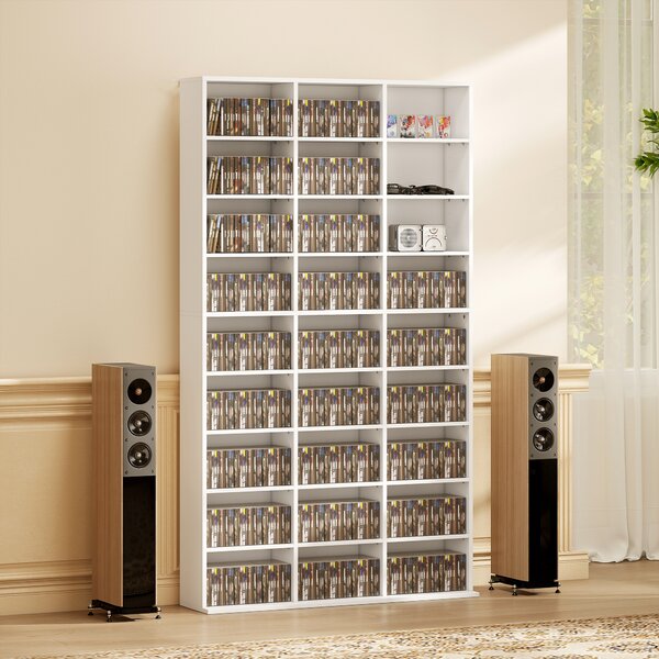 HOMCOM Scaffale multimediale per 835 CD o 500 DVD con 21 ripiani regolabili, bianco | Aosom Italy