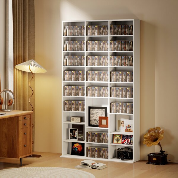 HOMCOM Scaffale multimediale per 835 CD o 500 DVD con 21 ripiani regolabili, bianco | Aosom Italy