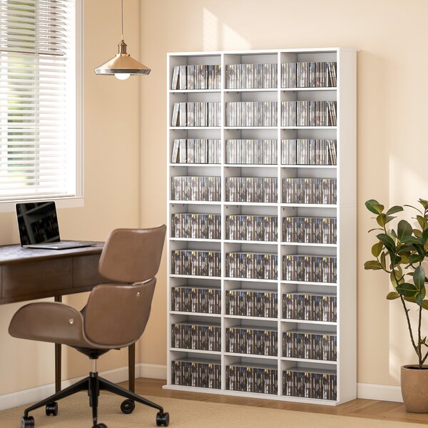 HOMCOM Scaffale multimediale per 835 CD o 500 DVD con 21 ripiani regolabili, bianco | Aosom Italy