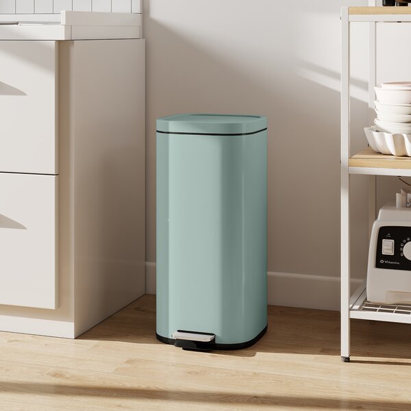 HOMCOM Pattumiera da cucina 30 L a pedale con coperchio soft-close e fermo apertura, verde | Aosom Italy