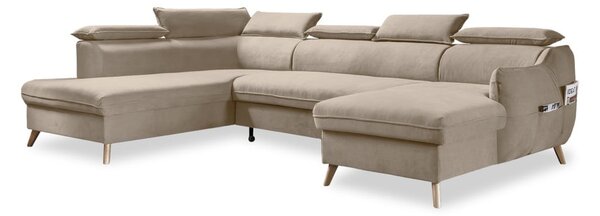 Divano letto angolare in velluto beige a "U" (angolo sinistro) Sweet Harmony - Miuform