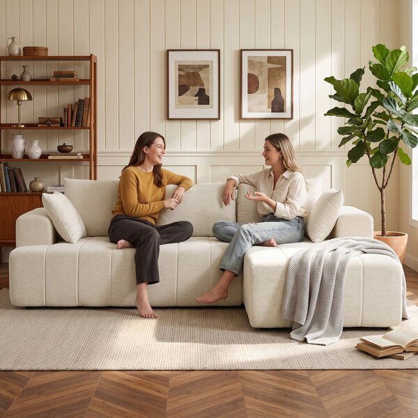HOMCOM Divano letto angolare 3 posti in ciniglia con penisola, 256 cm, beige | Aosom Italy