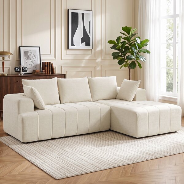 HOMCOM Divano letto angolare 3 posti in ciniglia con penisola, 256 cm, beige | Aosom Italy