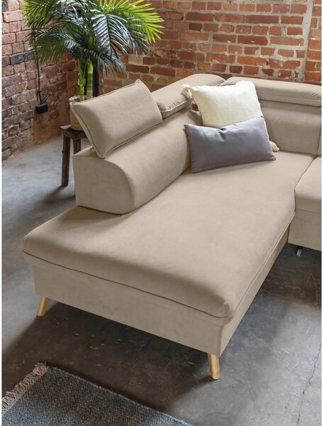 Divano letto angolare in velluto beige a "U" (angolo sinistro) Sweet Harmony - Miuform