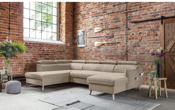 Divano letto angolare in velluto beige a "U" (angolo sinistro) Sweet Harmony - Miuform
