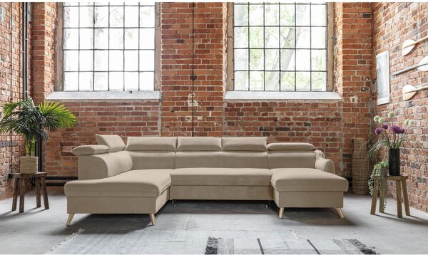 Divano letto angolare in velluto beige a "U" (angolo sinistro) Sweet Harmony - Miuform