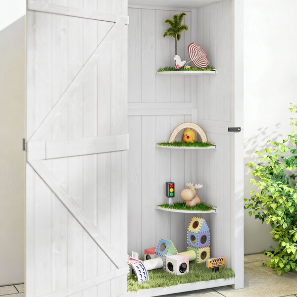 Outsunny Armadio da giardino in legno con 3 ripiani e 2 ante, 77x54x179 cm, grigio chiaro | Aosom Italy