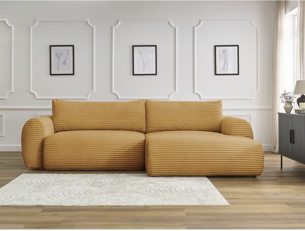 Divano angolare color senape allungabile (con penisola a destra) con rivestimento in velluto a coste Lucien – Bobochic Paris