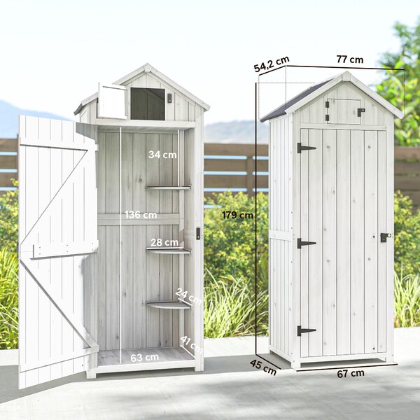 Outsunny Armadio da giardino in legno con 3 ripiani e 2 ante, 77x54x179 cm, grigio chiaro | Aosom Italy