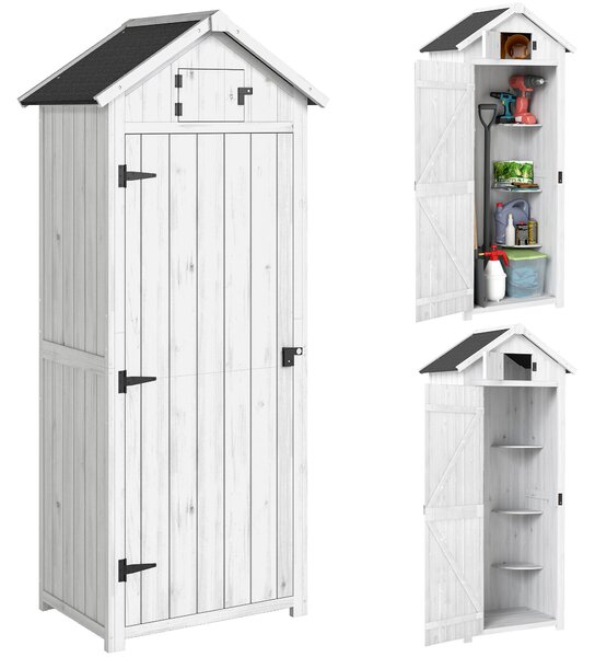 Outsunny Armadio da giardino in legno con 3 ripiani e 2 ante, 77x54x179 cm, grigio chiaro | Aosom Italy