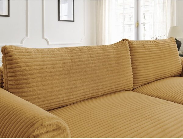 Divano angolare color senape allungabile (con penisola a destra) con rivestimento in velluto a coste Lucien – Bobochic Paris