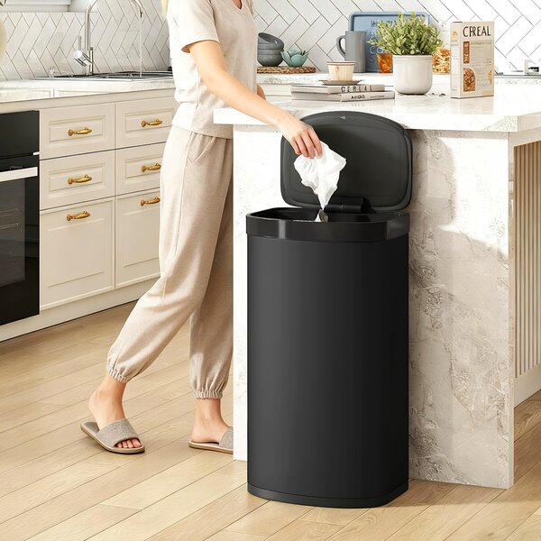 HOMCOM Bidone con sensore 55 L e coperchio soft-close in acciaio, nero | Aosom Italy
