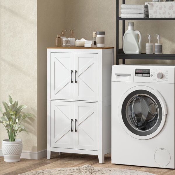 HOMCOM Armadio da bagno stretto con ante stile fienile e 4 ripiani, 60x30x110 cm, bianco | Aosom Italy