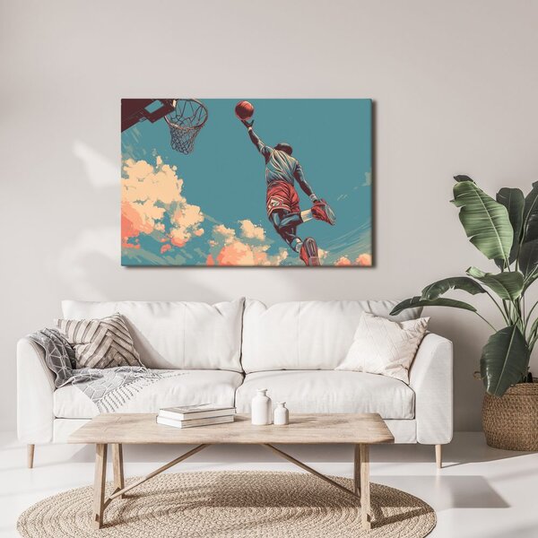 Quadro su tela – Salto di basket verso il cielo