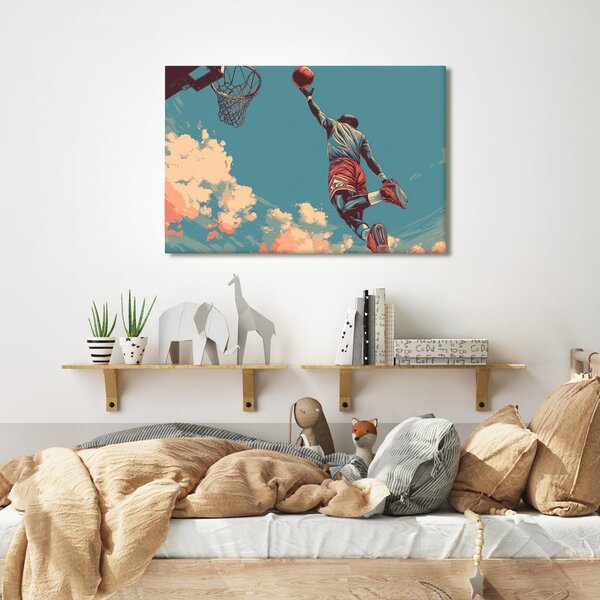 Quadro su tela – Salto di basket verso il cielo