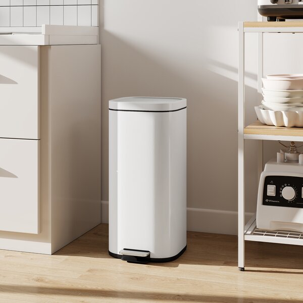 HOMCOM Pattumiera da cucina 30 L a pedale con coperchio soft-close e fermo apertura | Aosom Italy