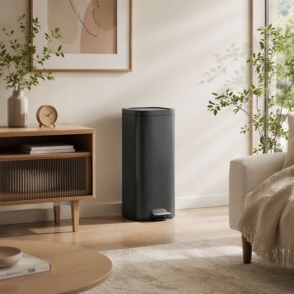 HOMCOM Pattumiera da cucina 30 L a pedale con coperchio ammortizzato e fermo apertura, nero | Aosom Italy