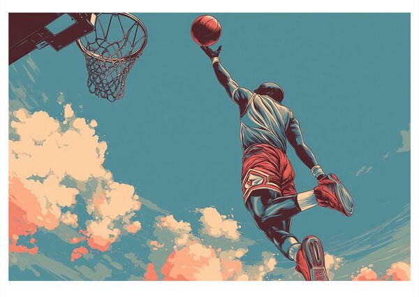 Quadro su tela – Salto di basket verso il cielo