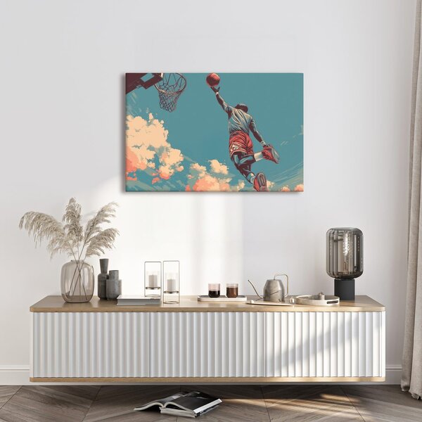 Quadro su tela – Salto di basket verso il cielo