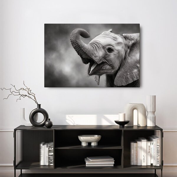 Quadro su tela – Cucciolo di elefante in bianco e nero