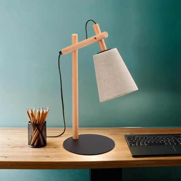 Lampada da tavolo Scandinavo in legno tessuto E27 naturale grigio-beige Altezza 46 cm Lampada da scrivania Lampada da comodino