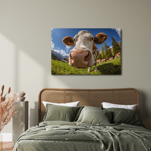 Quadro su tela – Mucca nella natura montana