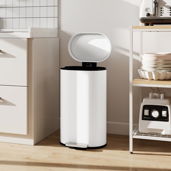 HOMCOM Pattumiera da cucina 30 L a pedale con coperchio soft-close, bianco crema | Aosom Italy