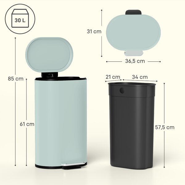 HOMCOM Pattumiera da cucina 30 L a pedale con coperchio soft-close, verde | Aosom Italy