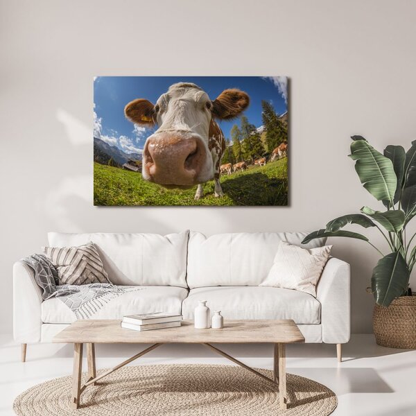 Quadro su tela – Mucca nella natura montana