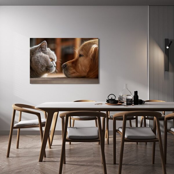 Quadro su tela – Sguardo felino e amicizia canina