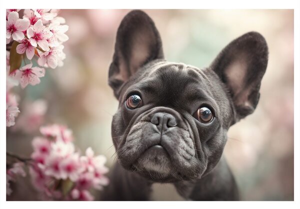 Quadro su tela – Bulldog carino tra i fiori