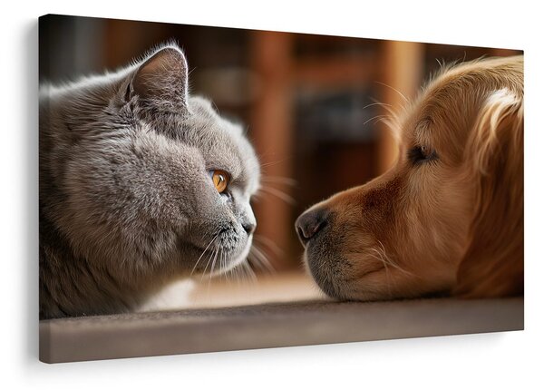 Quadro su tela – Sguardo felino e amicizia canina