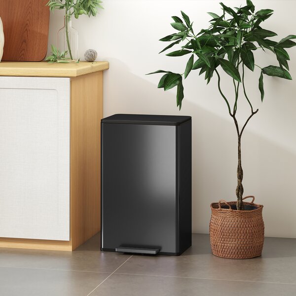 HOMCOM Pattumiera da cucina 45 L a pedale con coperchio soft-close e secchio estraibile, nero | Aosom Italy