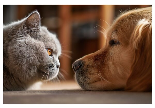 Quadro su tela – Sguardo felino e amicizia canina