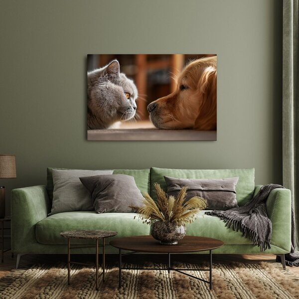 Quadro su tela – Sguardo felino e amicizia canina