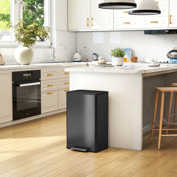 HOMCOM Pattumiera da cucina 45 L a pedale con coperchio soft-close e secchio estraibile, nero | Aosom Italy