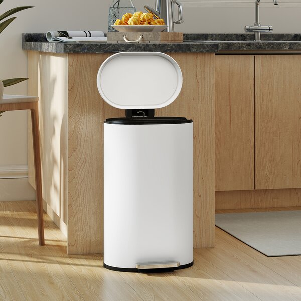 HOMCOM Pattumiera da cucina 30 L a pedale con coperchio soft-close, bianco crema | Aosom Italy