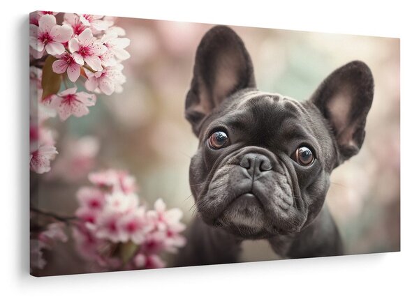 Quadro su tela – Bulldog carino tra i fiori