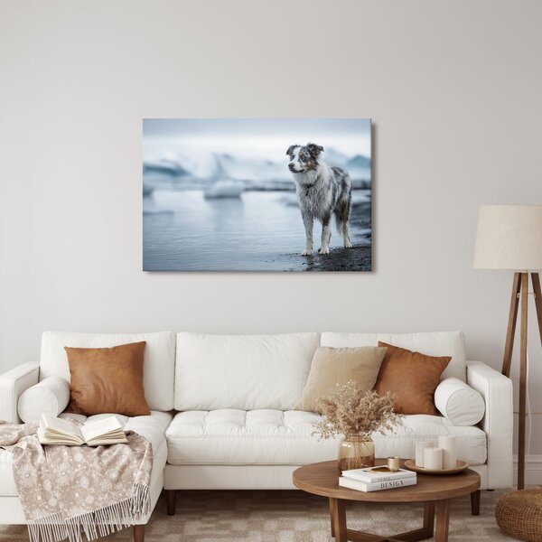 Quadro su tela – Cane nel paesaggio invernale