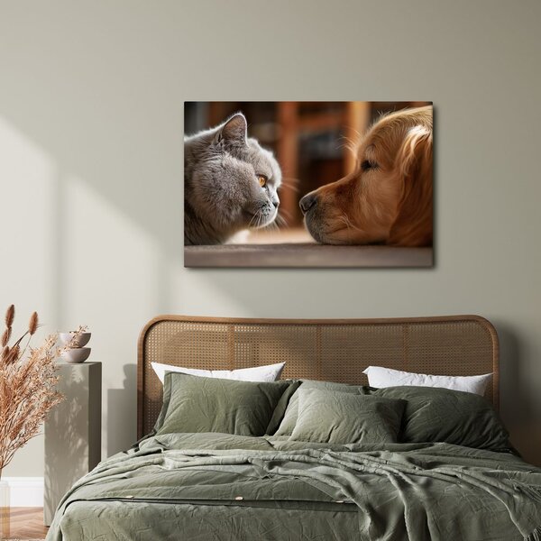Quadro su tela – Sguardo felino e amicizia canina
