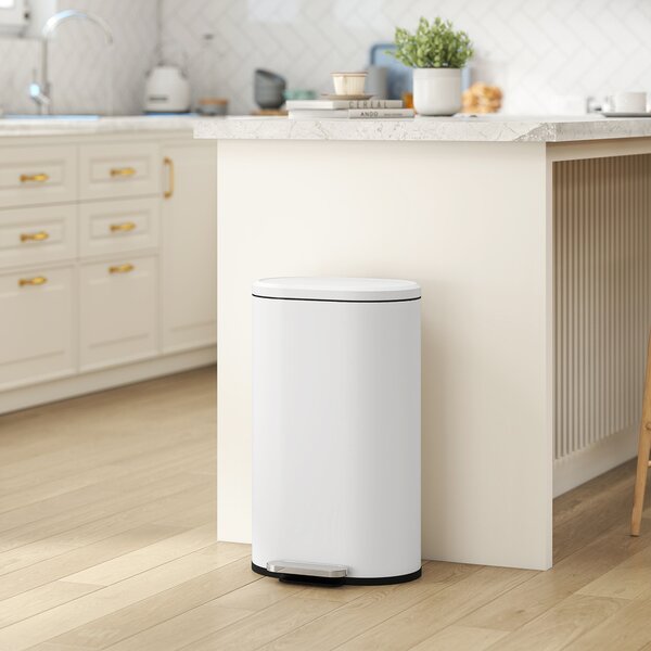 HOMCOM Pattumiera da cucina 30 L a pedale con coperchio soft-close, bianco crema | Aosom Italy