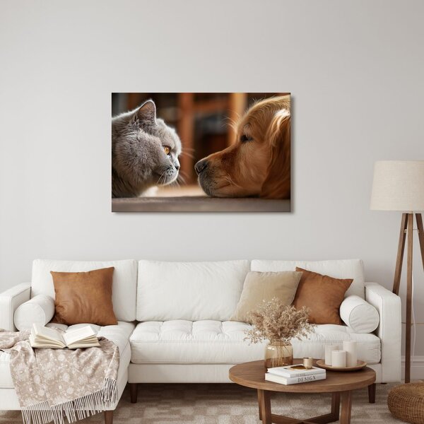 Quadro su tela – Sguardo felino e amicizia canina