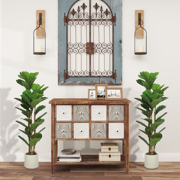 HOMCOM Set 2 piante artificiali di fico a foglia di violino con vaso, 120 cm, verde | Aosom Italy