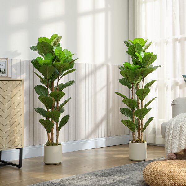 HOMCOM Set 2 piante artificiali di fico a foglia di violino con vaso, 120 cm, verde | Aosom Italy