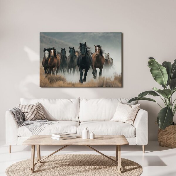 Quadro su tela – Cavalli selvaggi nella nebbia