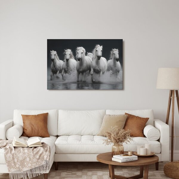Quadro su tela – Cavalli bianchi in movimento